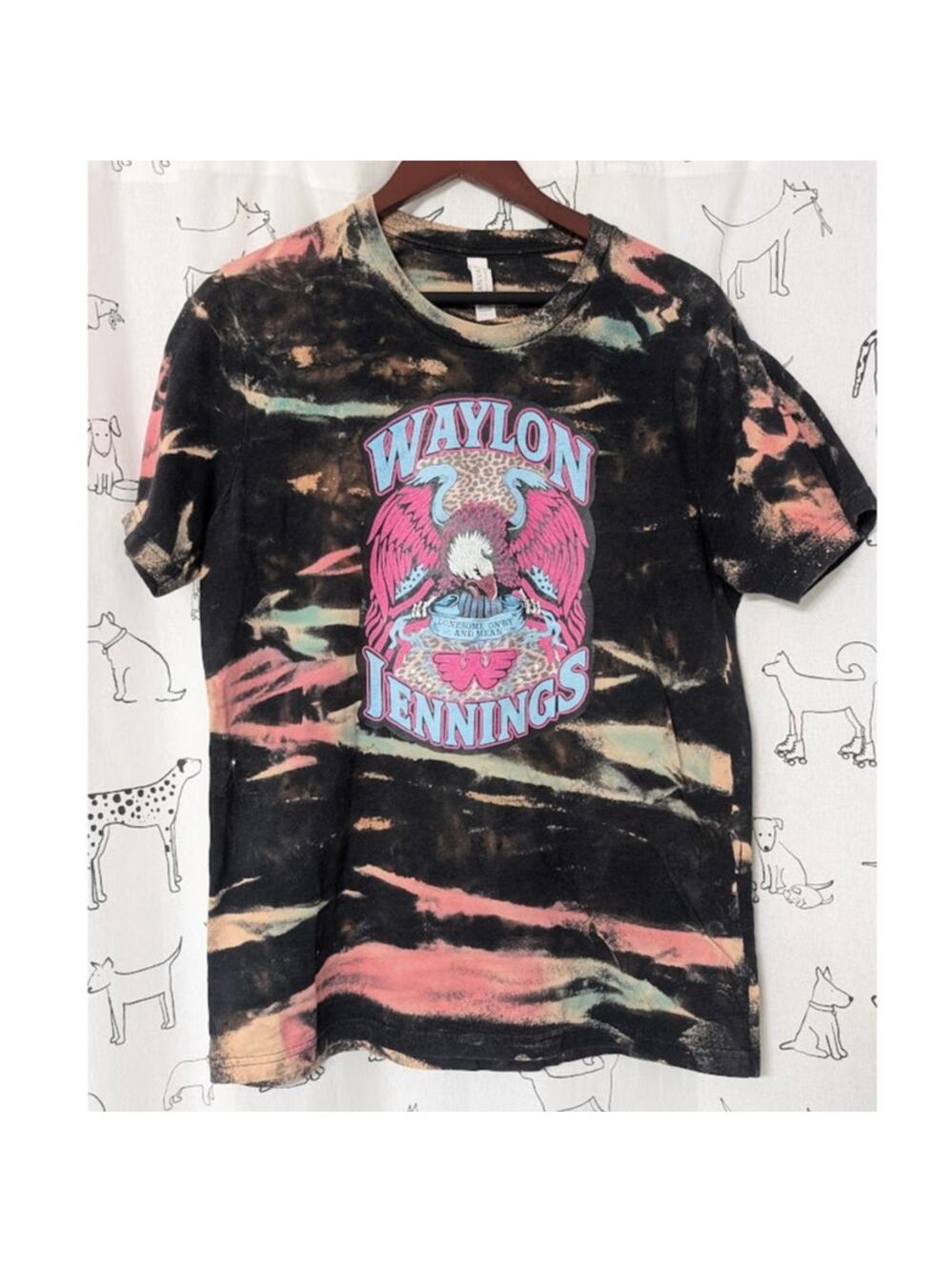 Waylon Jennings Tie Dye Tee Large Lonesome On’ry & Mean Retro 80s Unisex T-Shirt